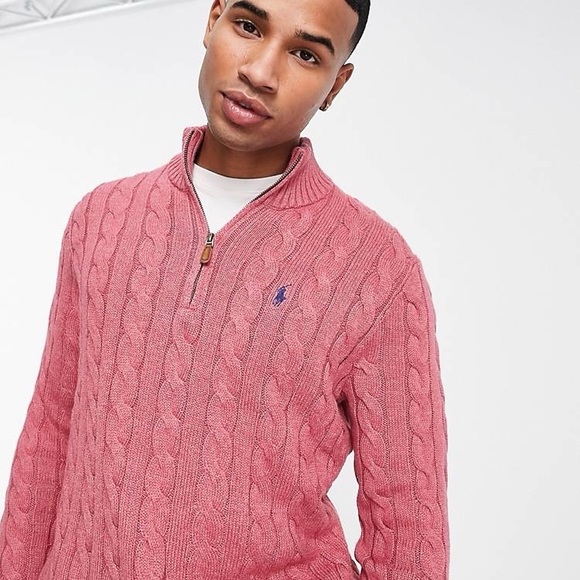Polo Ralph Lauren Other - Polo Ralph Lauren NWT! Men'S Old Pink  Cable-Knit Cotton Quarter-Zip Sweater
